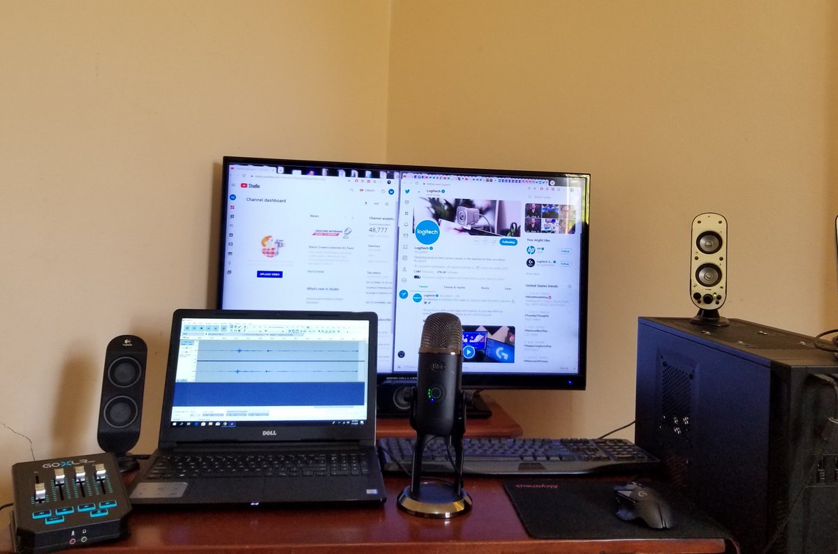 SammyHayabuza's tweet photo. @Logitech @LogitechG @BlueMicrophones @Tygastripe #MyNewOffice WFH V.1 (new Desk Coming Soon) Blue Yeti X + Logitech Gear Always! #LogitechUpgrade https://t.co/XLa5WYeWci