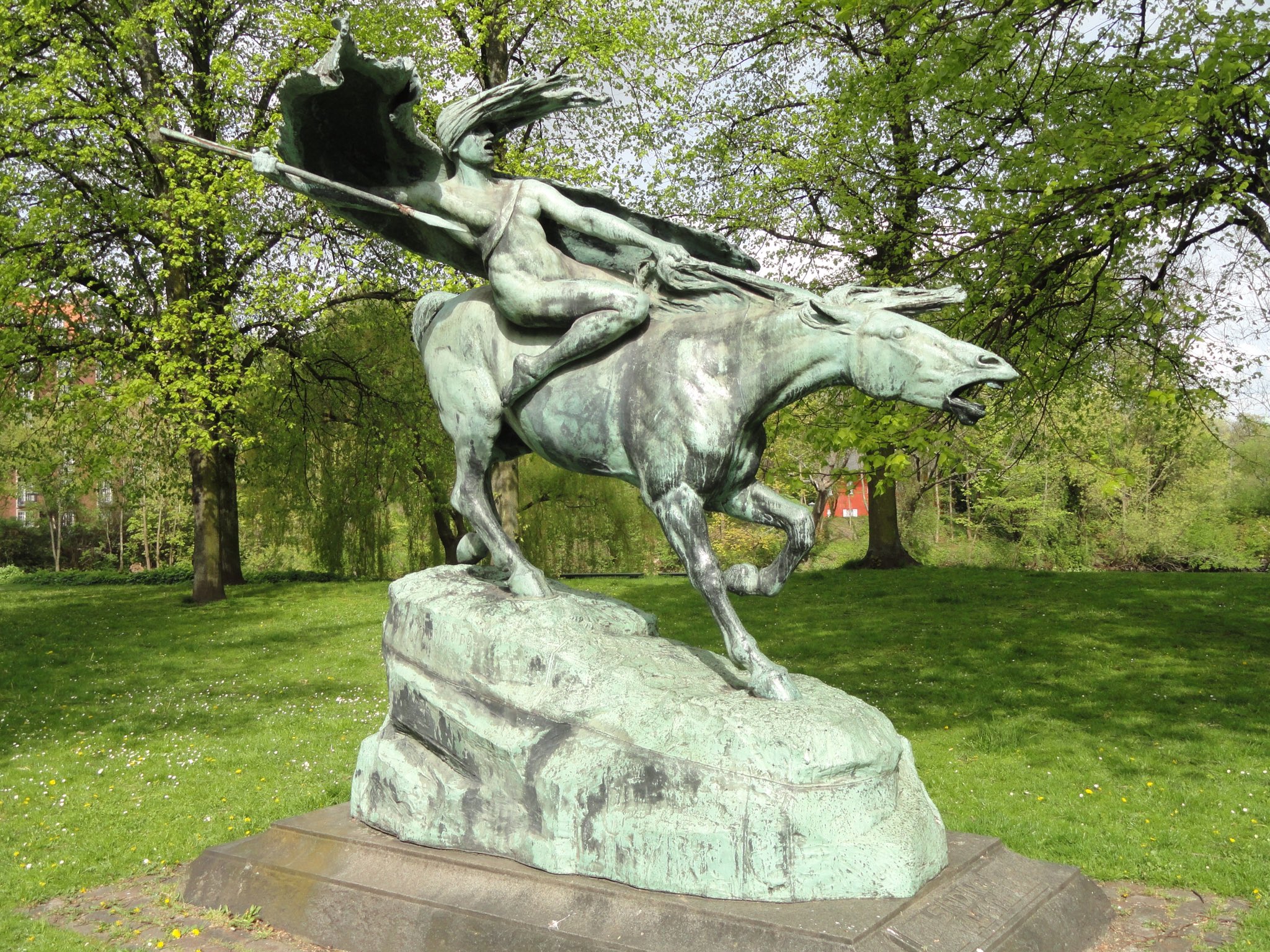 Bronze statue of a valkyrie, a female figure in Norse mythology designed by  sculptor Stephan Sinding 1908 in Churchill park, Copehhagen, Denmark Stock  Photo - Alamy