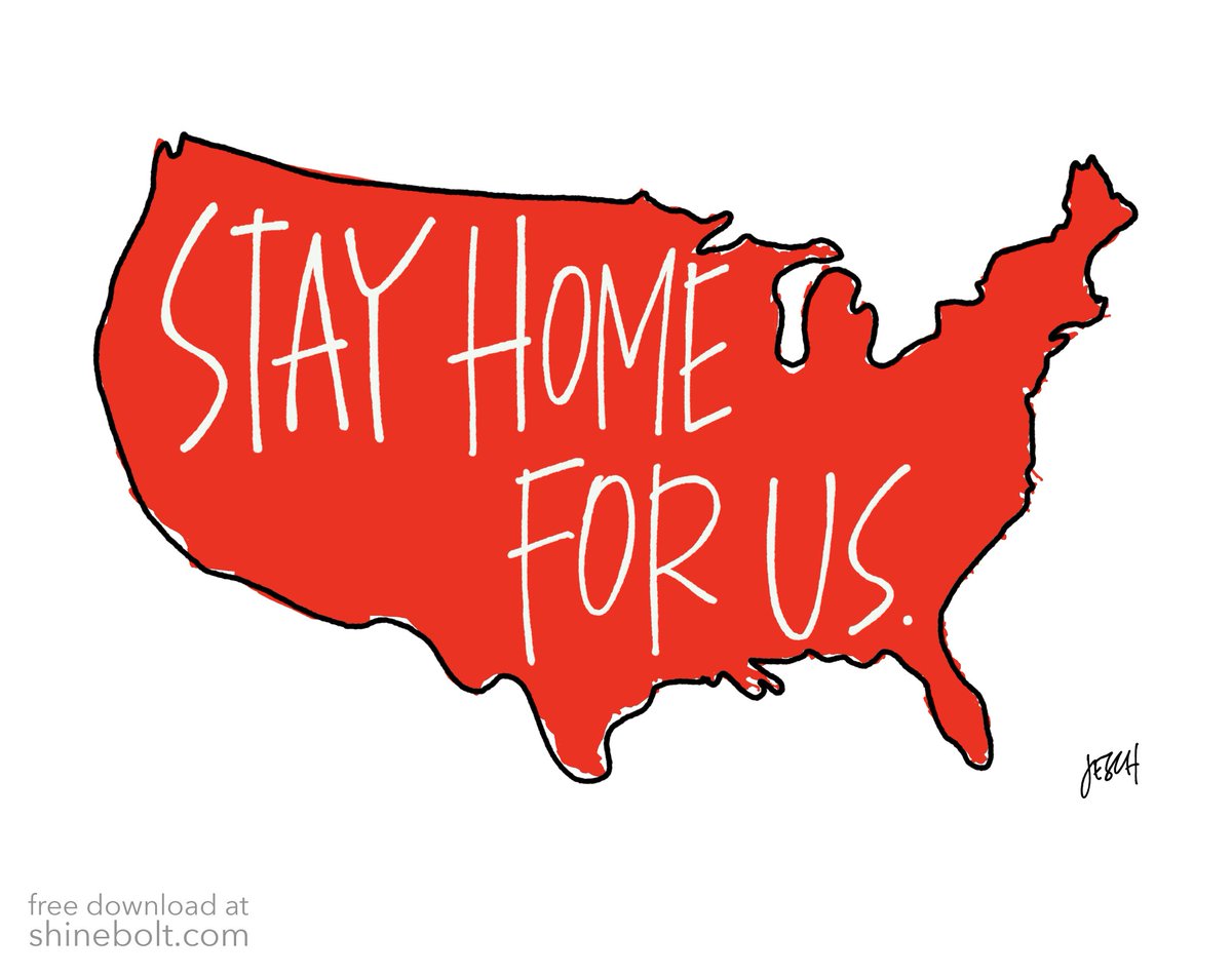 Serve your country by staying home. (Unless, of course, you're bravely going to work to keep us safe then THANK YOU.) // All my #covid19 illustrations are FREE at shinebolt.com for sharing. 
#stayinghomeforyou #covid #flattenthecurve #stayhomeforUS