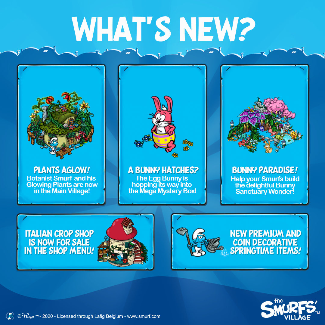 💐The #SmurfsVillage version 1.93.0 Springtime/Easter themed update for the Main Village is now live for iOS &amp; Android!🌸 (Please note it may take up to several hours for the update to appear in every region's App Store.)🍄The Amazon Appstore version will be live very soon!