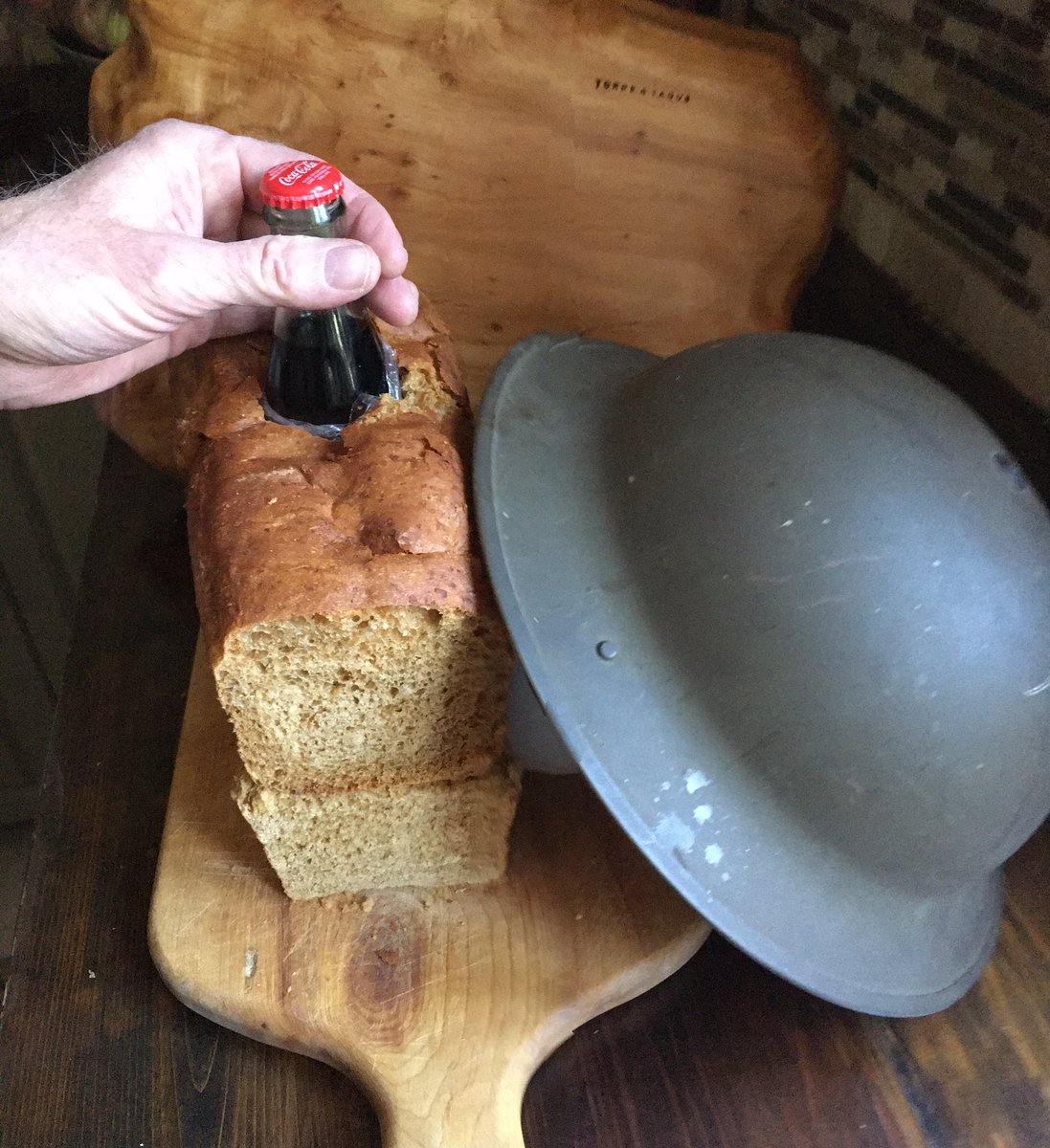 Coca-cola bread was my make today. Baked a loaf of oatmeal brown bread and added a coke in the middle like the moms of WW2. Took photo for blog Dining Out With History. #historicbreads #bread #diningoutwithhistory