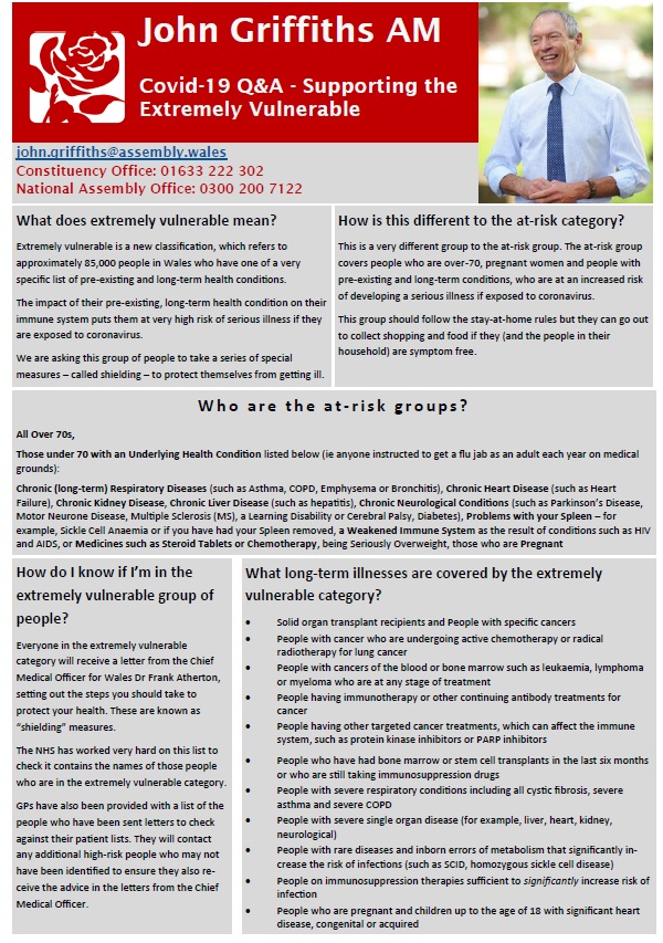 JGriffithsLab's tweet image. Many have contacted me asking what type of health conditions come under "extremely vulnerable" category in relation to #COVID19 . With help of @WelshGovernment I've put together this guide and what you should and shouldn't do if you come under this category. #StayHomeSaveLives