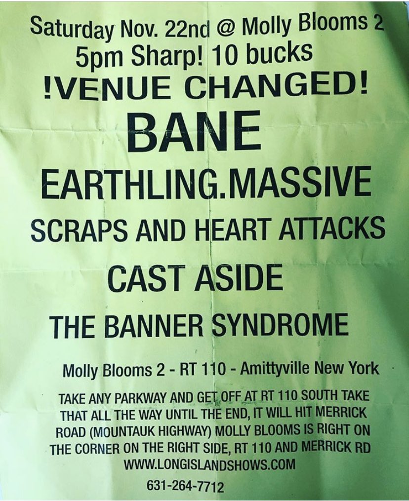 I booked this Bane show at a college & they bailed on me last minute, so I had two days to find a new venue. Show wound up being really sick except for the shady venue dude taking most of the money. Cast Aside didn’t wind up playing.  #LIHC  https://vimeo.com/2190244 
