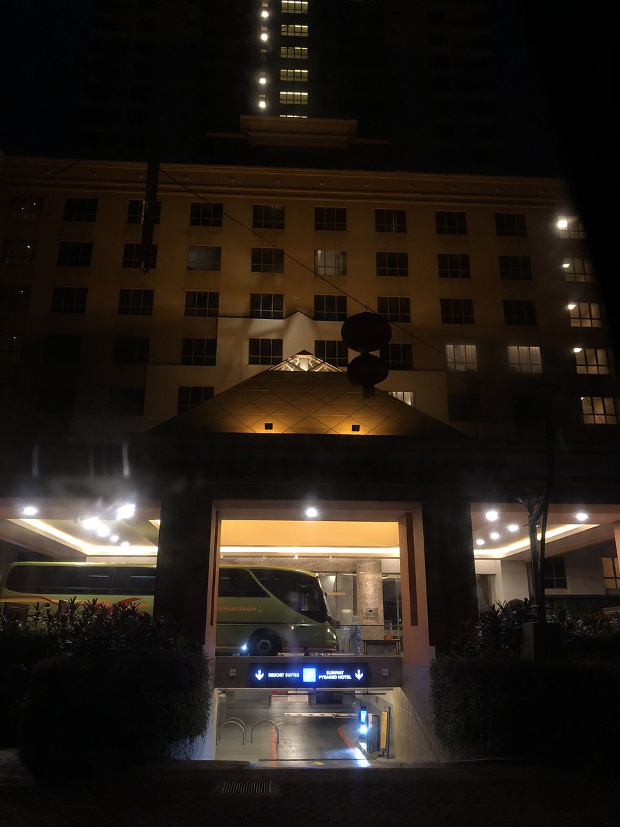  #UPDATE: It looks like we’re all staying at Sunway Pyramid Hotel! We’re still waiting for the first bus to unload. The hotel entrance is filled with police officers and people wearing PPE so I’m assuming we’ll be quarantined here. More photos to come!