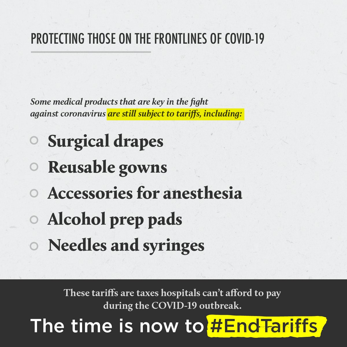 Americans4Trade's tweet image. These tariffs are taxes that hospitals cannot afford to pay during the #COVID19 crisis. The time is now to #EndTariffs.