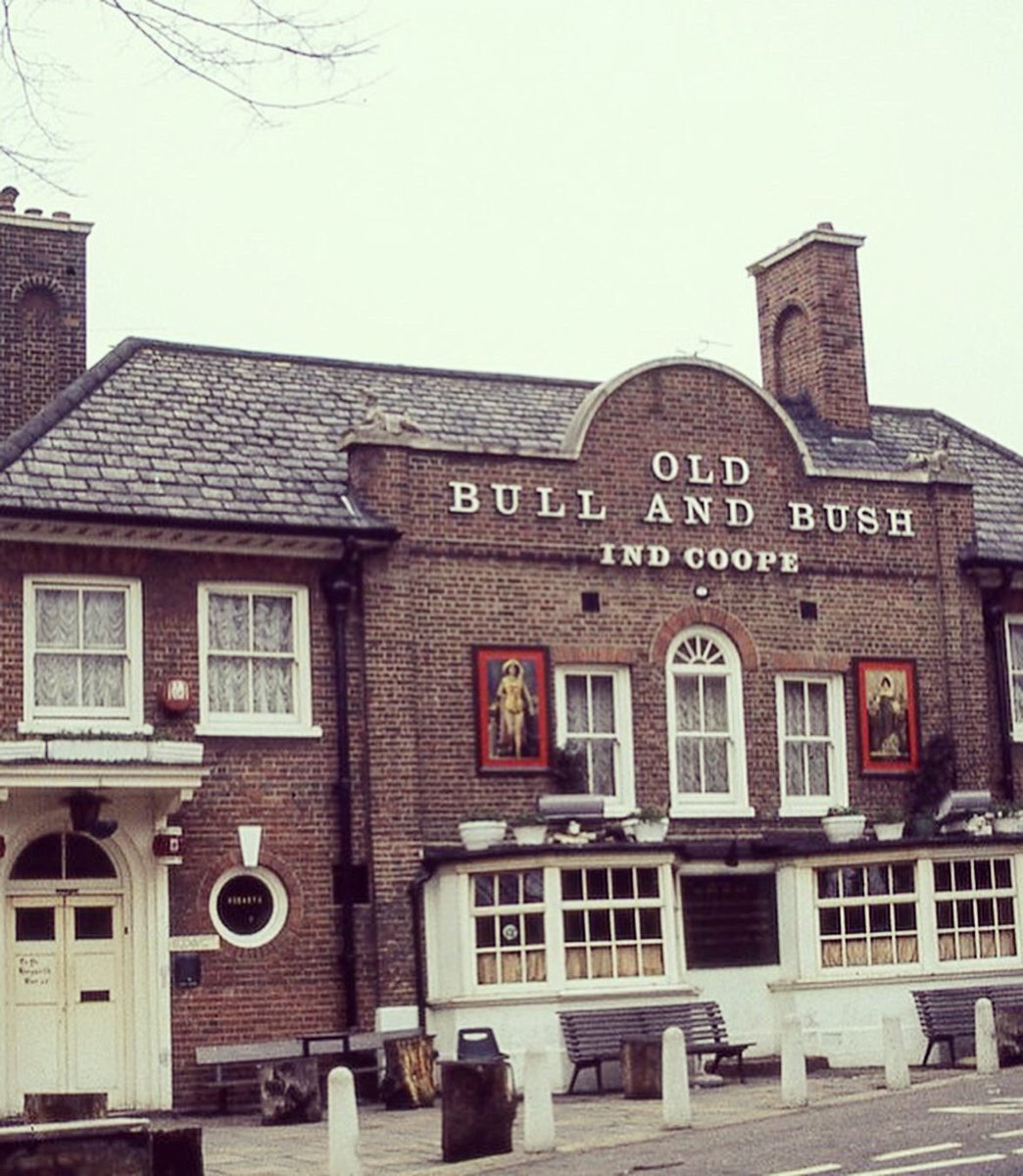 This pub sign came from The Old Bull & Bush, a Grade II listed pub near Hampstead Heath, London. The pub was the inspiration for the song 'Down at the Old Bull and Bush' by Florrie Forde! The is now in the restaurant area of the Cow & Plough. #pubsigns #history #greatbritishpub