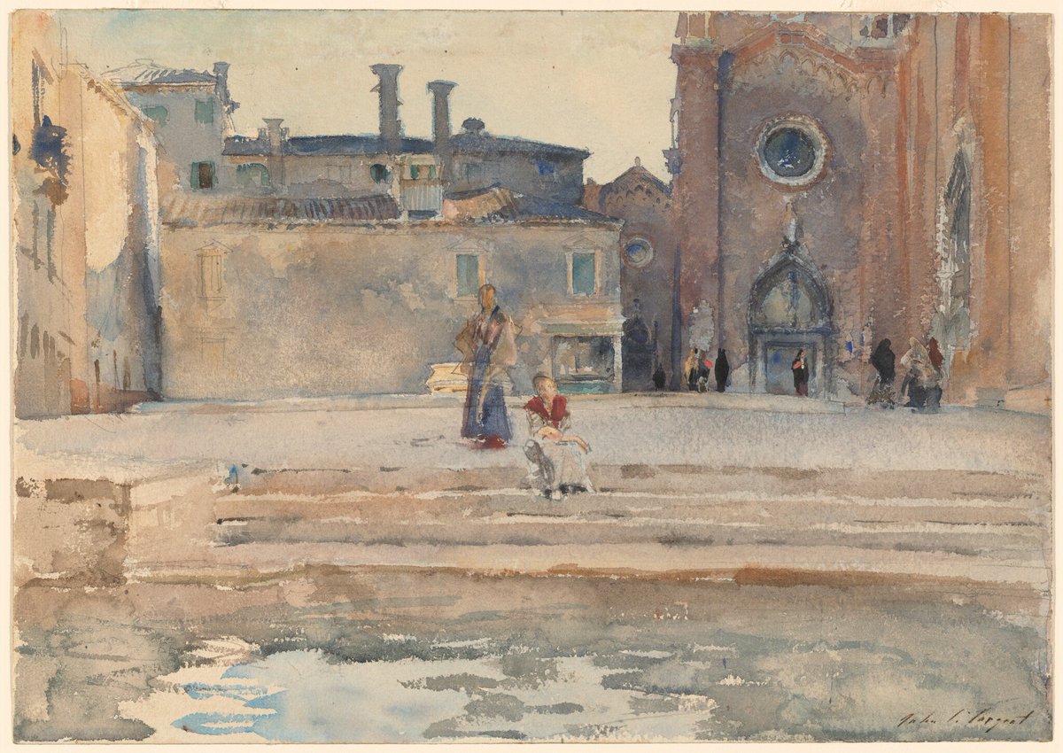 This is not the Venice of Sargent’s sparkling watercolors.[“Campo dei Frari, Venice.” c. 1880, watercolor over graphite on wove paper, Corcoran Collection]