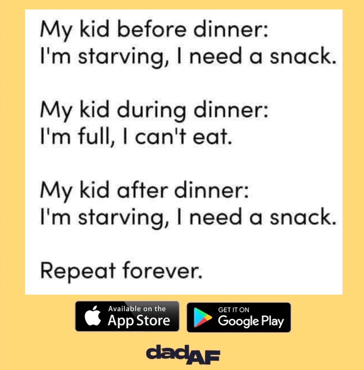 The eating routine in the house 🤯 Can anyone relate to this?
•
•
•
#dad #dadaf #dadlife #dads #newdad #olddad #youngdad #singledad #gaydad #mentalhealth #dadcommunity #dadyougotthis #wearedadaf #children #toddler #baby #parent #download #menshealth #repeat #healthy #health