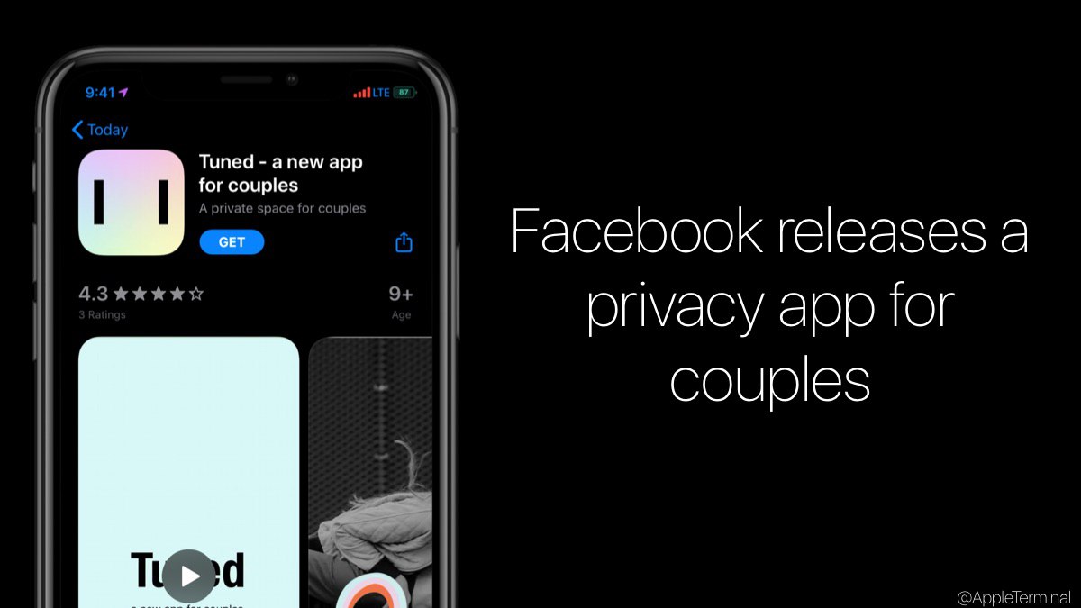 AppleTerminal's tweet photo. News: 

#Facebook has launched a new standalone app called “Tuned”. The app is geared towards privacy which lets couples have a private space with each other while not physically being together during #quarantine.

Learn more: https://t.co/5q4q8EVyYD

#Apple #iOS https://t.co/8ZmUhys7m1