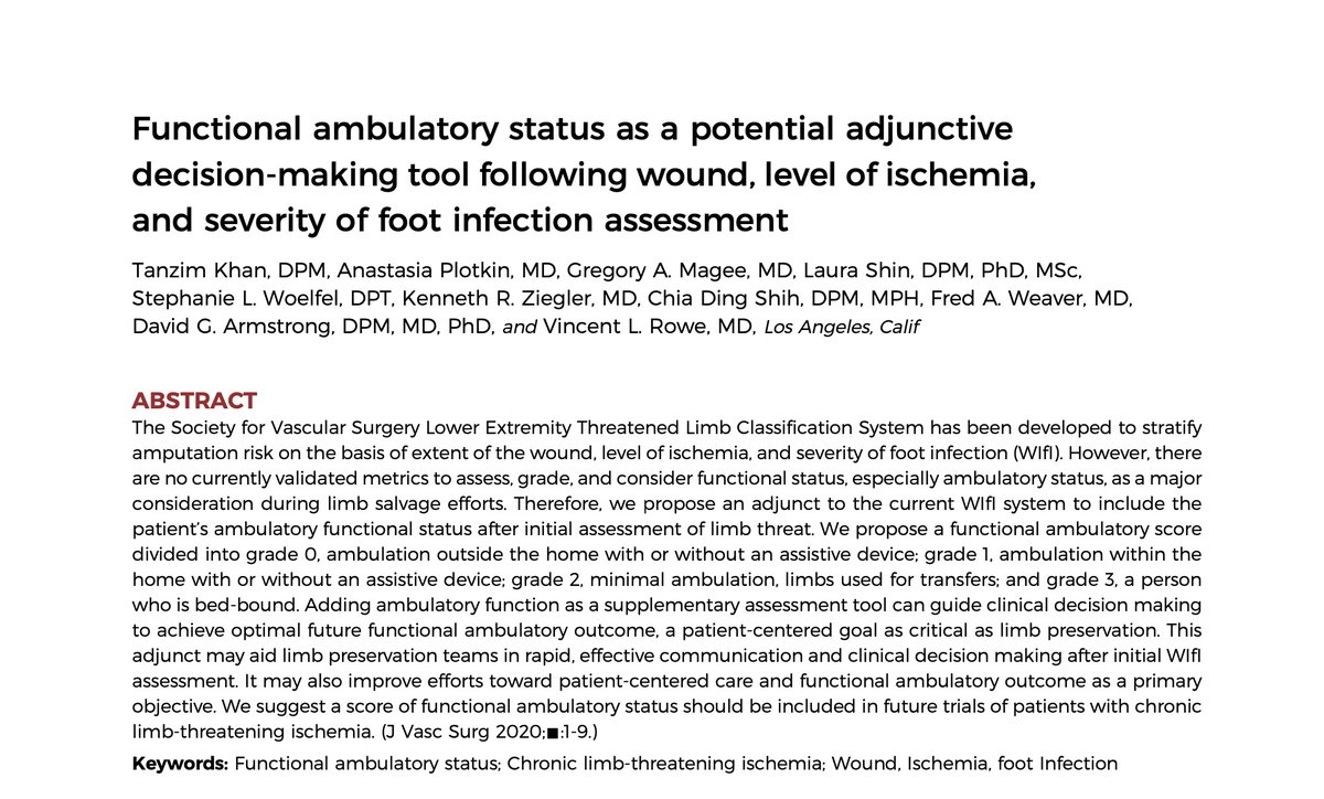 EfeOzturkDPM's tweet image. Now in press in JVascSurg from usc_vascular  WIFI meets Function. "Can we preserve this limb?" meets "Should we preserve this limb?" #ActAgainstAmputation #ToeFlowandGo USC uscprovost