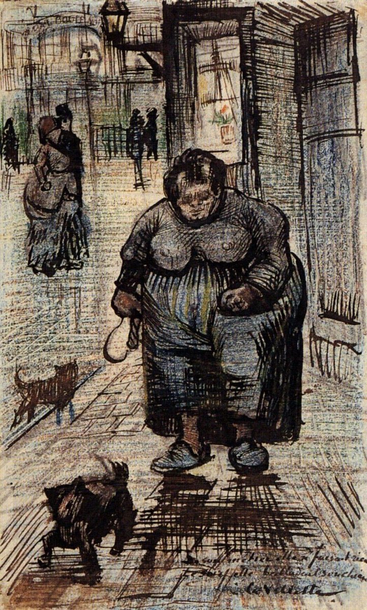 Arteymas_'s tweet photo. "Mujer caminando con su perro", Vincent van Gogh,1886. Paris, Francia Estilo: Posimpresionismo.  Género: dibujo y boceto. Medio: tiza, tinta, papel. Localización: Museo van Gogh https://t.co/JCxh91ZJCN