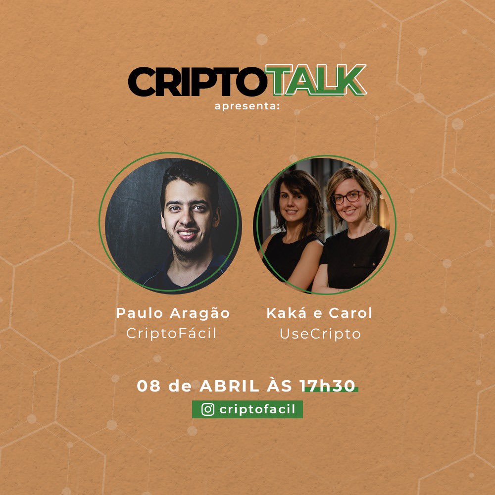 criptofacil's tweet photo. Amanhã, dia 08/04/2020, às 17:30 ocorrerá no nosso Instagram uma live entre o @paulo_aragao e a Kaká e Carol da @usecriptobr!
Segue a gente lá e não deixe de participar do #CriptoTalk! https://t.co/OrsPOLEOpu