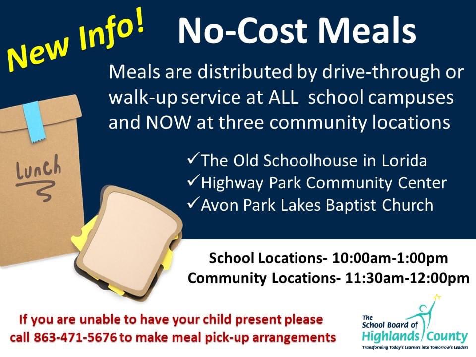 sbhcschools's tweet photo. IMPORTANT UPDATE:  In an effort to reach as many children as possible we will be providing No-Cost meals at three community locations beginning tomorrow, Wednesday, April 8th.  No-Cost meals will be served to children 18 and under from 11:30am until 12:00pm at the following: https://t.co/A68Rug7WSl