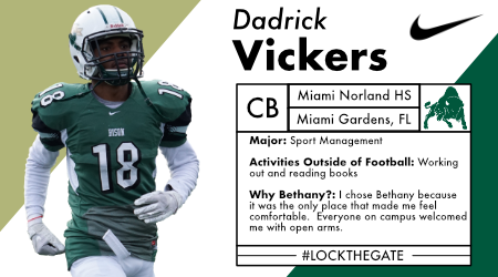 CoachBillGarvey's tweet photo. Today's Meet The Player: PAC Newcomer of The Year, Dadrick Vickers, FR, CB. #DIB #LockTheGate #ONEBethany https://t.co/W4FVsfmA1t