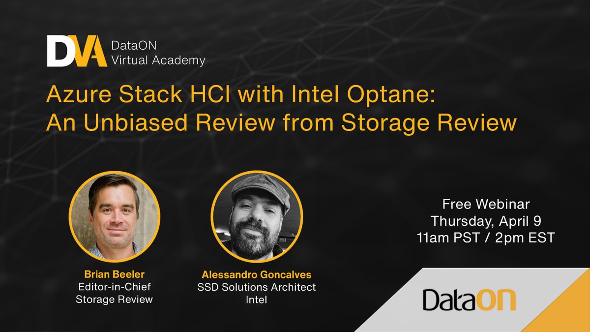 dataon's tweet photo. In our new Virtual Academy webinar, Storage Review’s Brian Beeler shares his unbiased review from testing an #AzureStackHCI solution and @IntelStorage Alessandro Goncalves shows how #Optane technology boosts Azure Stack HCI performance. #IntelSelect #S2D https://t.co/1BSxf88V6Q https://t.co/cPhYC0YQAT