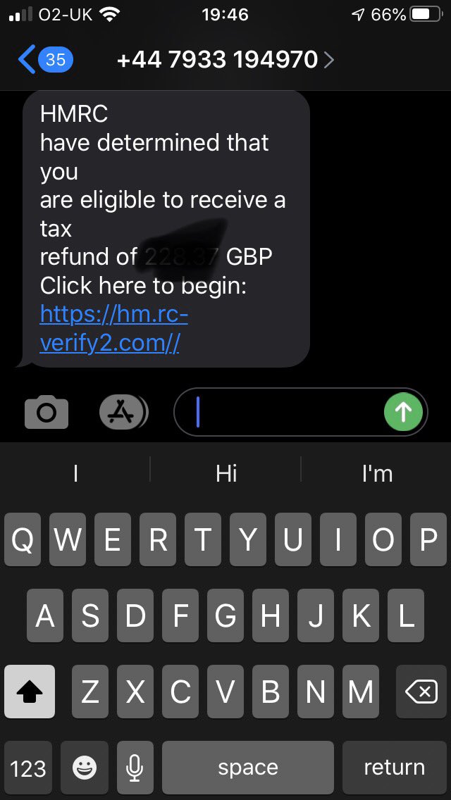 TracyHopper9's tweet photo. @HMRCcustomers could you let me know if this text is legit or not please? https://t.co/kH1Q0PkDZi