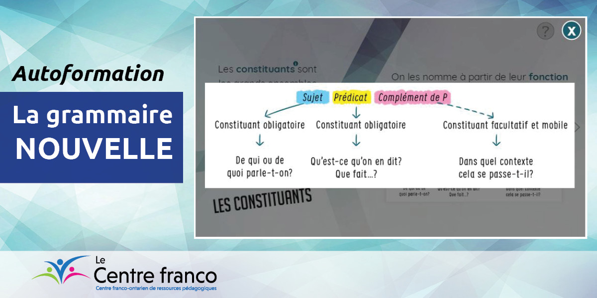 Grammaticalement parlant… ça va comment? Besoin de revoir la phrase de base, les manipulations linguistiques et les dictées métacognitives? L’autoformation La grammaire nouvelle - approches pédagogiques vous attend au autoformations.cforp.ca/autoformation/… <a href="/LeCentrefranco/">Le Centre franco</a> #coupdepoucepédago