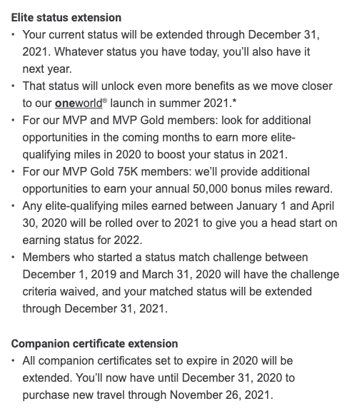 DigitalTerrence's tweet photo. Generous update from @AlaskaAir: current status extended through Dec 31, 2021 regardless of circumstances. Not sure if other airlines have already announced similar programs, but this makes me a very happy customer. https://t.co/BLE1vcILar
