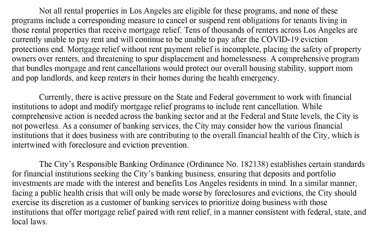 So councilmembers propose leveraging the Responsible Banking Ordinance to offer renters and mortgage holders relief...