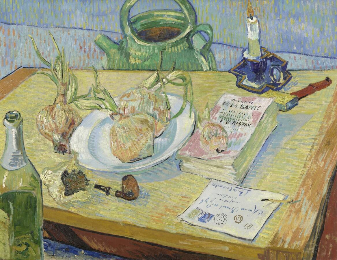 vangoghloving's tweet photo. El 7 de enero el Doctor Félix Rey me dio el alta del Hospital. 

🖼️Carta de Theo, plato de cebollas, pipa, botella de vino o absenta, café, palo de cera selladora, caja de fósforos y el libro "Annuaire de la santé sobre buena nutrición e higiene"

#DiaMundialSalud https://t.co/BLrokZXpxu