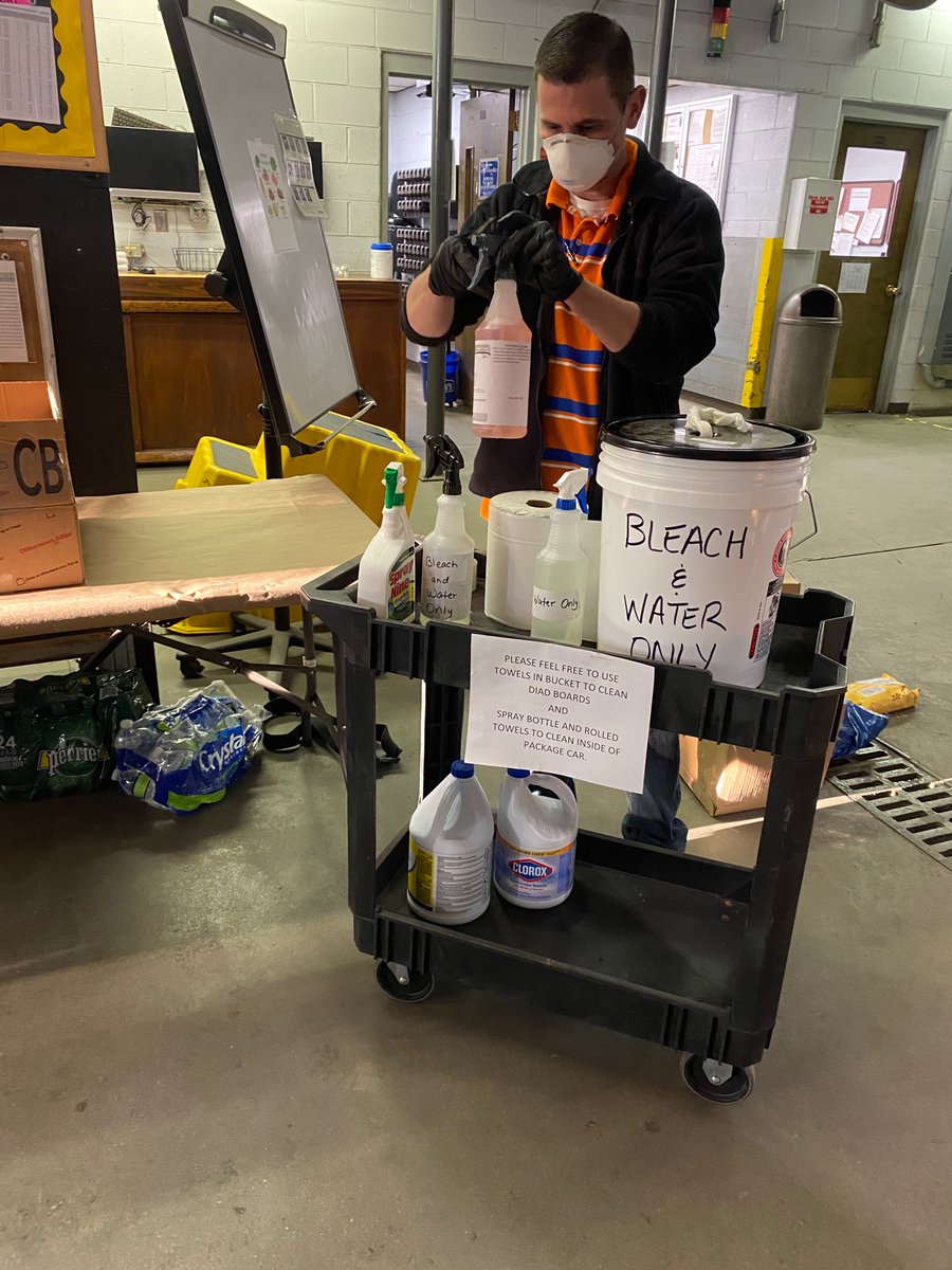 Asheville #UPS Center working hard to #StopTheSpreadOfCOVID19 today. Handing out hand sanitizers to our drivers, making sure they have cleaning supplies for their trucks and DIADs. #teamasheville #EssentialWorkers