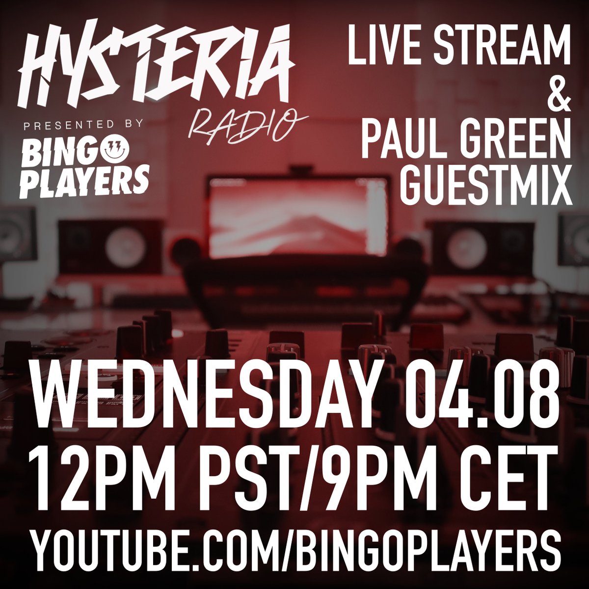 We're back on #YouTube tomorrow with <a href="/bingoplayers/">Bingo Players</a> LIVE plus a guest mix from <a href="/_paulgreenmusic/">Paul Green</a> 🔥 Be sure to tune in to #HysteriaRadio 210! 

#BingoPlayers #HysteriaRecords #PaulGreen #HR210