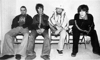 The Stone Roses pictured backstage at Alexandra Palace, London, 1989