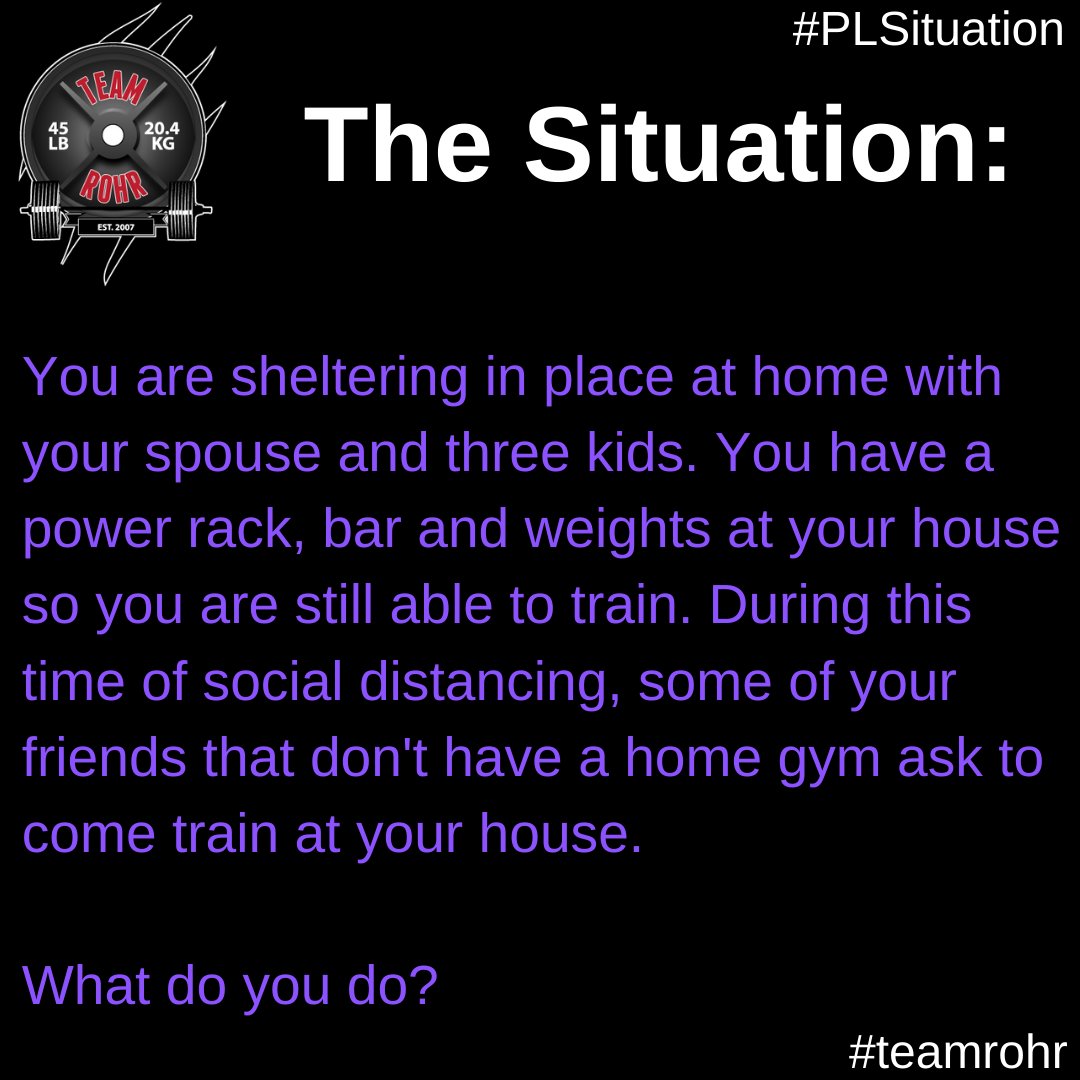 TeamRohr's tweet photo. What's your answer to this #PLSituation⠀
⠀
#teamrohr #usapowerlifting #basementgym #garageworkout #raw #squat #benchpress #deadlift #basementgym #gym #crossfit #uspapower #powerliftingcoach #powerlifting #girlswhopowerlift #homegym #gwpl #garagegym #atlantapowerlifting https://t.co/M6MKGBiYR7