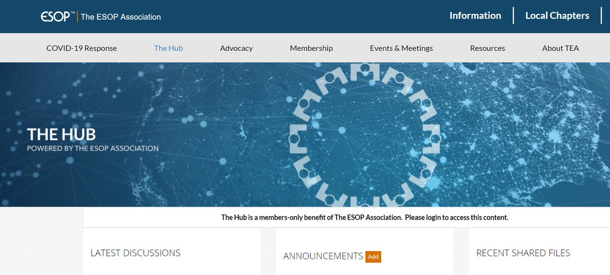 ESOPAssociation's tweet photo. Welcome to the future of #ESOP networking, professional development, and education. Welcome to The HUB, The ESOP Association’s new series of networks that will become the center of online activity for ESOP companies and #employeeowners. https://t.co/ZiUSELSjwi https://t.co/KoZ3tJu4Wt