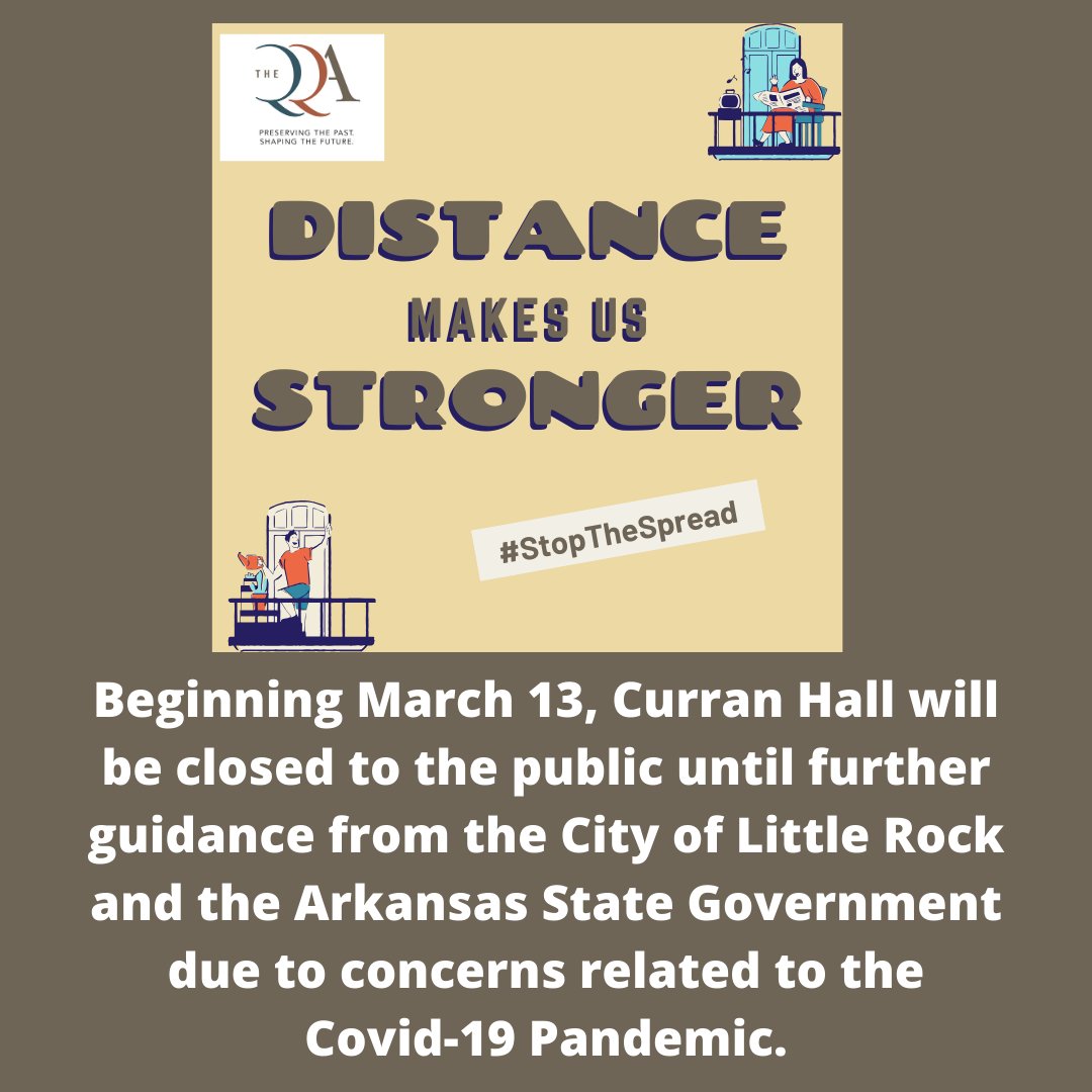 We'll let you know when we get more information about reopening Curran Hall. Keep an eye on our social media. In the meantime, we've rescheduled the QQA 56th Tour of Homes for August 29-30. You can buy tickets via our website: Quapaw.com.   
#littlerock #qqatour2020