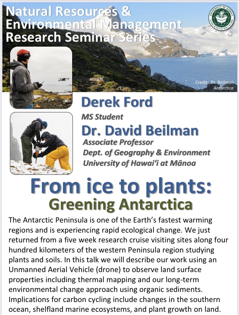 LYPerng's tweet photo. Tune in to this week’s #NREMseminar for #dronefootage from #Antarctica. Dr. David Beilman &amp; @Island_UAV speak about #climatechange effects in one of the world’s coldest areas. 
@Ctahrnews 

https://t.co/r5YsnvYhOY

Join us on Zoom next Wed from 3:30-4:20! https://t.co/tHZ6Wd9Fgv https://t.co/LgqPbKRwhu