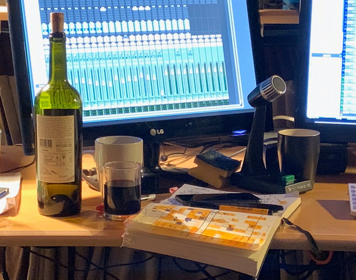 There's the desk, with a half empty bottle of red & Sonny's frantic notebook. There's also a washing up sponge and so many empty coffee cups I'm surprised anyone could get any work done. Sounds about right & no, I can't explain the sponge. #IAWLP