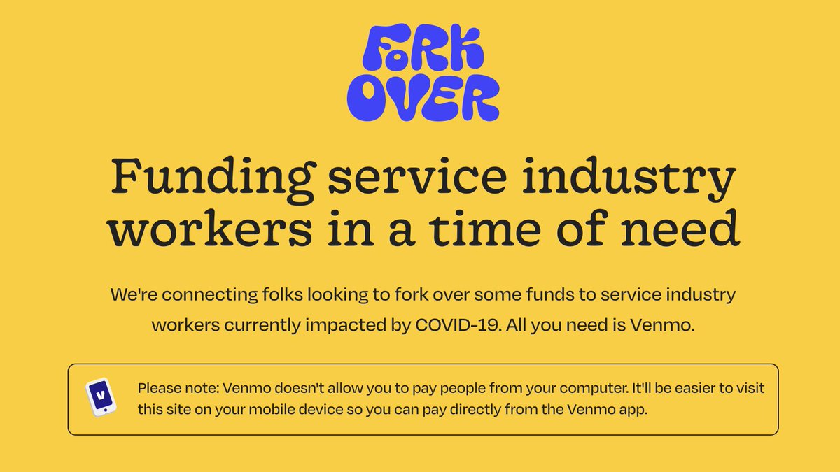 We love the idea behind Fork Over, a tool for wealth distribution for restaurant workers affected by COVID-19 >  http://aigaeod.co/2Rku6jr Nicely designed, too :)