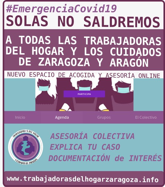 8_mzgz's tweet photo. 🔴📢💬Las Trabajadoras del Hogar y de Cuidados de ZGZ han puesto en marcha un espacio de acogida online ❤️ 
Para consultas, dudas, hacer propuestas, mantenerte informada y conectada a una red de mujeres organizadas. 

🙆🏽🙆🏽Difunde y participa! 👨‍👩‍👦‍👦👨‍👨‍👦‍👦
📌https://t.co/rEzT9JC1er https://t.co/dpDPHUivW8