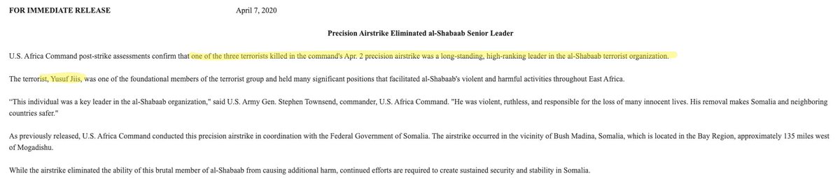 Meanwhile in Somalia(previously reported strike killed a Shabab leader)