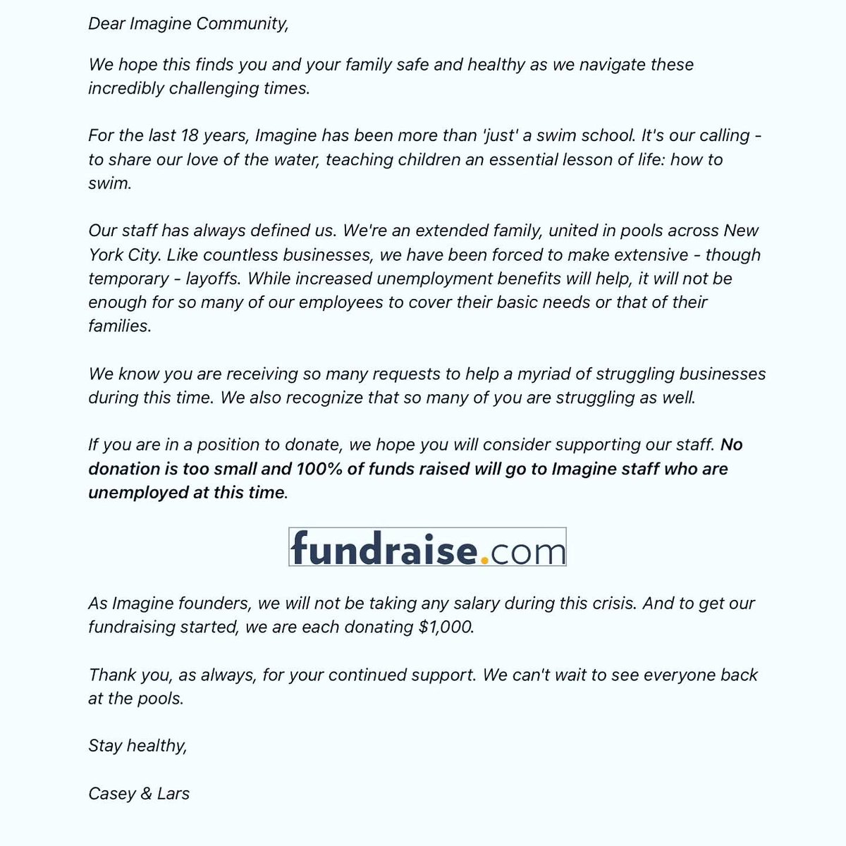 ImagineSwimming's tweet photo. Do you love your swim instructor?! We’ve set up a fundraiser to help out our instructors and coaches in this time of need. Check your parent portal or read here! 

https://t.co/EJy25hcL57 https://t.co/PRllBWxqva