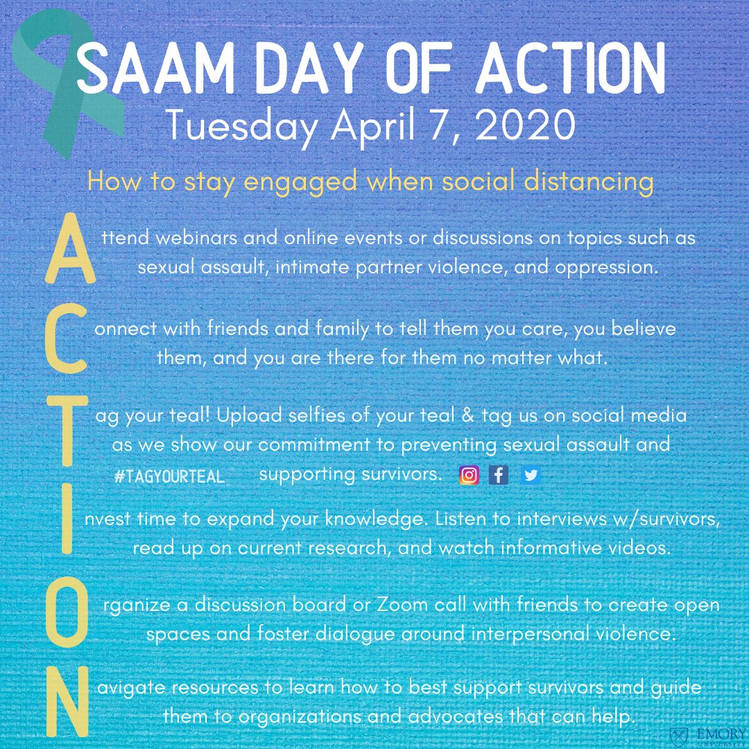 RespectWell's tweet photo. Even though #SAAMDayofAction is online this year, there are still ways to take action! Be sure to tag us! #emorysaam2020 #30daysofsaam #officeofrespect #emoryuniversity https://t.co/ubQHvOHRC4