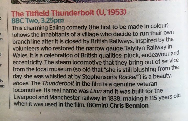 TalyllynRailway's tweet photo. #titfieldthunderbolt is @TheTimes Film of the Day for Wednesday! Details: https://t.co/B4FKepMxo6 https://t.co/5jPD1XdgsZ