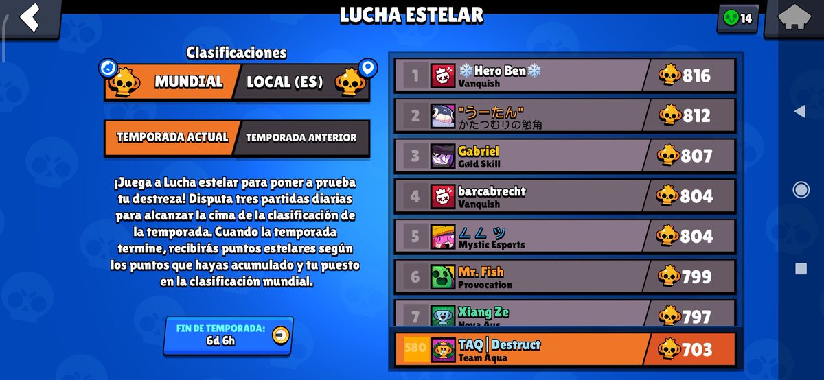 DestructBS's tweet photo. Voy bastante bien en lucha estelar, haber si sigo así y quedó al final top mundial https://t.co/lHopBMmOrK
