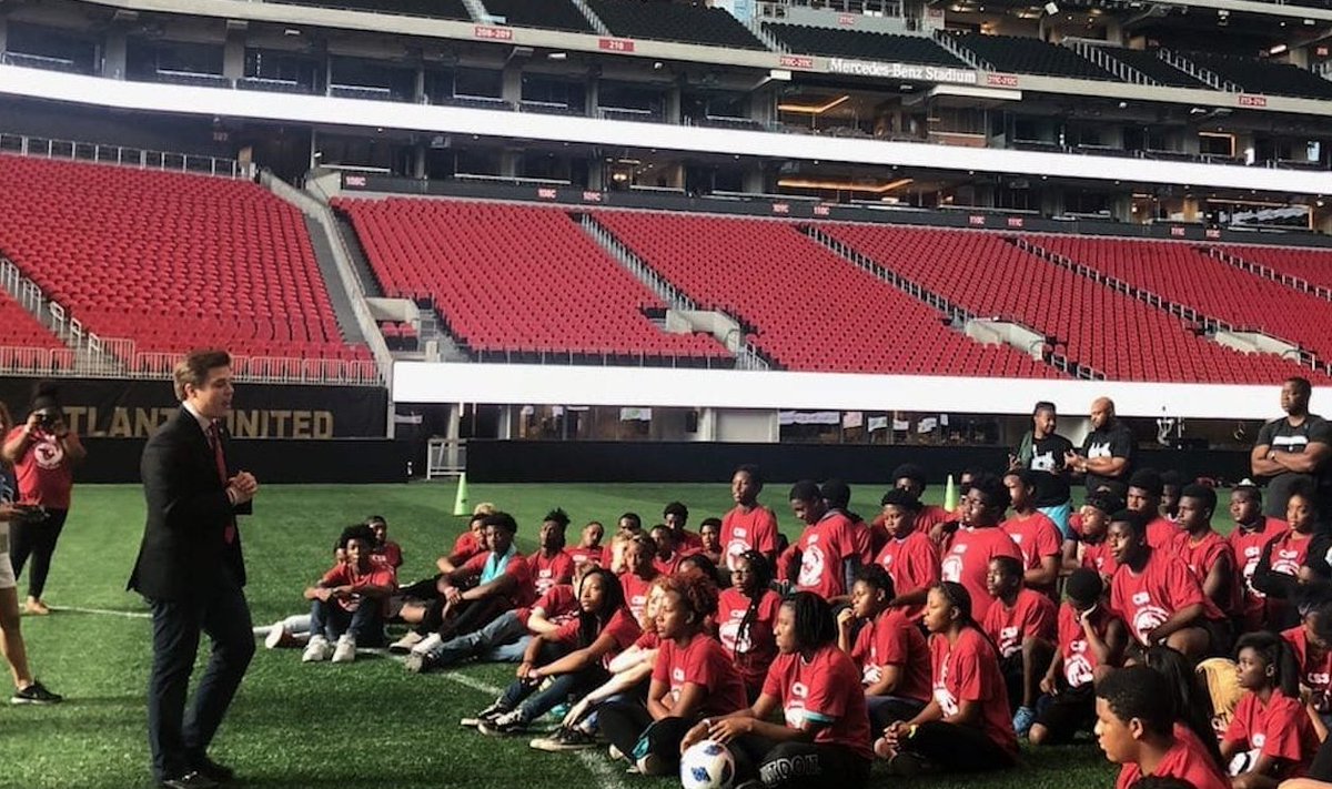 And that’s a wrap! We had so much fun passing, punting, and kicking with The Salvation Army Boys &amp; Girls Clubs at Mercedes-Benz Stadium. Freddie Falcon joined in on the fun too!