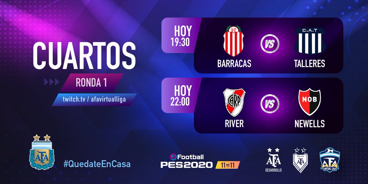 AfaVirtualLiga's tweet photo. ¡A por todo!

En una serie al mejor de 3 partidos Barracas y Talleres se miden por un cupo entre los 4 mejores.

Luego Millonarios y Leprosos dejarán todo por acercarse a la gloria.

EN VIVO 19.30hs 👉 https://t.co/OLJZaZIoWJ

#QuedateEnCasa porque #AlVirusLoFrenamosEntreTodos https://t.co/ct48a0nWZi