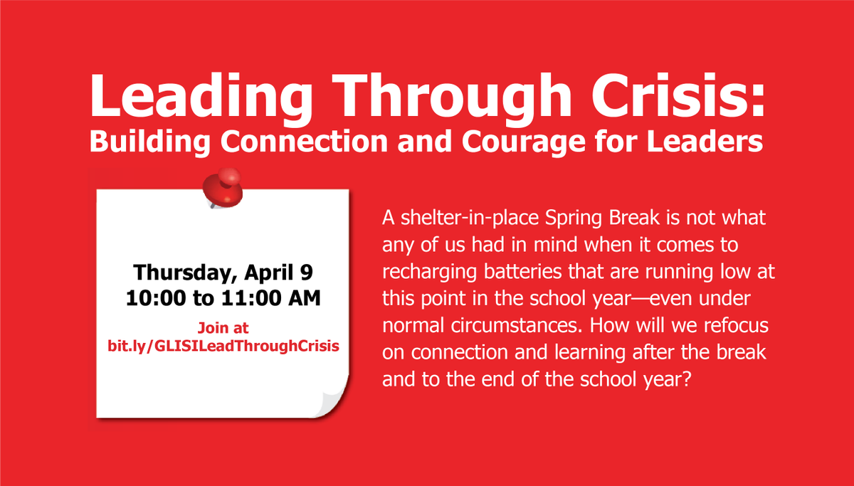 GLISI's tweet photo. What strategies can we use as leaders to ignite and motivate ourselves, our staff, and our students? What tools and ideas can help us reconnect after an unprecedented Spring Break? Our #ConnectedCommunity Series continues THIS Thursday at 10am. Join us: https://t.co/1WSxPP9QtH https://t.co/31ENwunurN