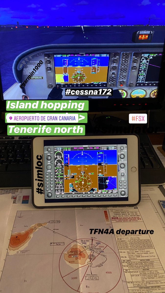 stani320's tweet photo. Brushing instrument flying. Island hopping Gran Canaria -> Tenerife North. TFN4A departure, C172 with Garmin 1000 😁💪🏼 👨🏻✈️ #c172 #fsx #simulator #garmin1000 #simloc #ifr #avgeek https://t.co/X4YuxKNy8p