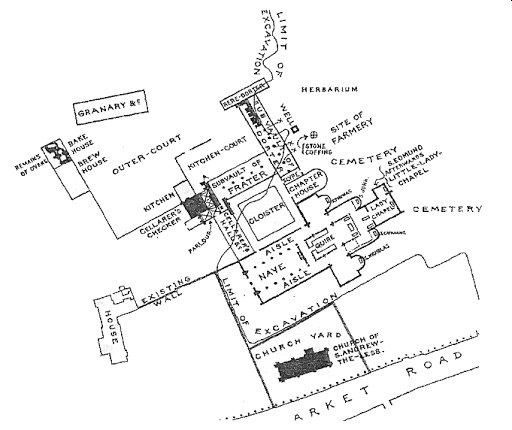 Barnwell Priory put Cambridge on the map before that odd spate of colleges with educational elements starting 1284. All that's left of it is the NW corner of the cloister range and the capella extra portas of St Andrew the Less. Priory church must be in people's back gardens