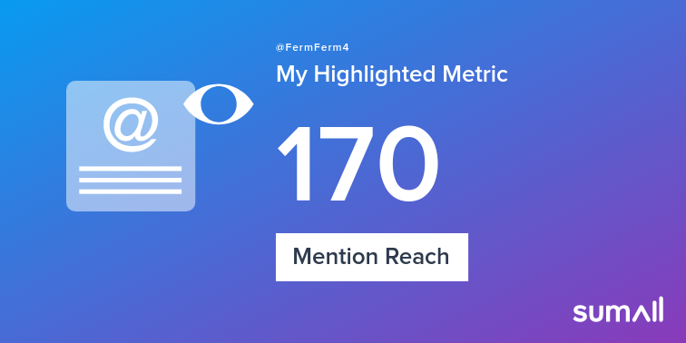 My week on Twitter 🎉: 1 Mention, 170 Mention Reach. See yours with sumall.com/performancetwe…