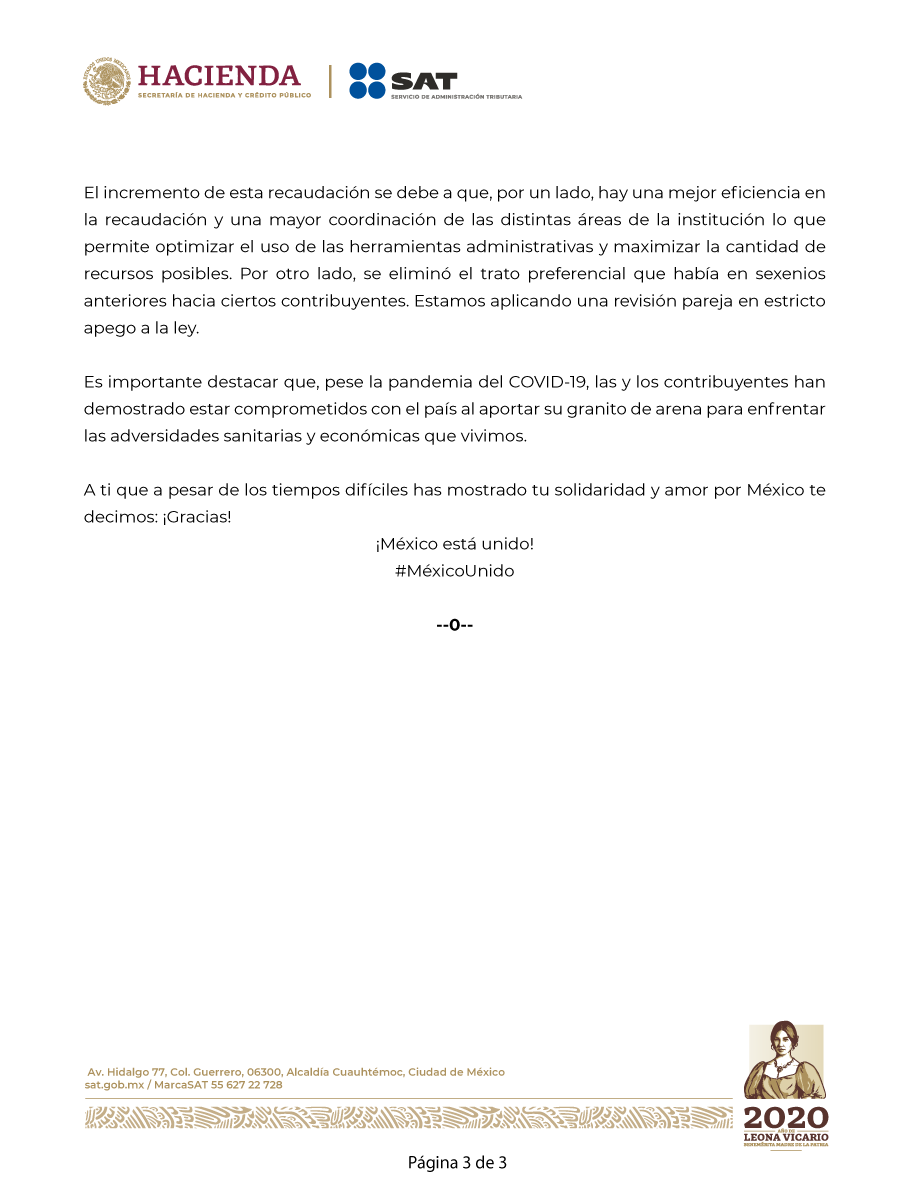 SATMX's tweet photo. #ComunicadoSAT

A pesar de los tiempos difíciles, has mostrado tu solidaridad y amor por México. 

¡Gracias! Al aportar tu granito de arena ayudarás a solventar las adversidades sanitarias y económicas que vivimos. https://t.co/ggzAsS0bck