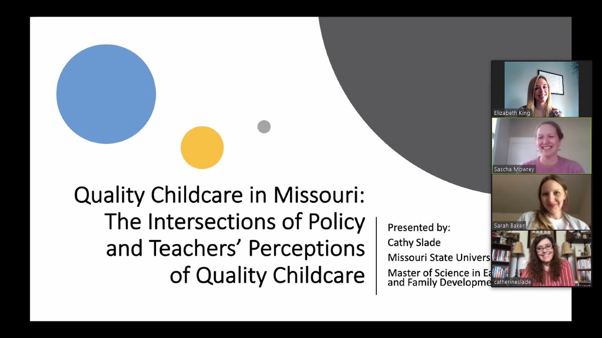 EcfdMOstate's tweet photo. CONGRATULATIONS to #ECFDBears student Cathy Slade, who just passed her thesis defense! Cathy explored the alignment between Missouri's child care regulations to federal recommendations. A lot for MO to consider. Thesis chair: @Dr_EKing Committee: @DrSaschaMowrey &amp; @sarahjeanbaker https://t.co/Pbo3eAvvo1