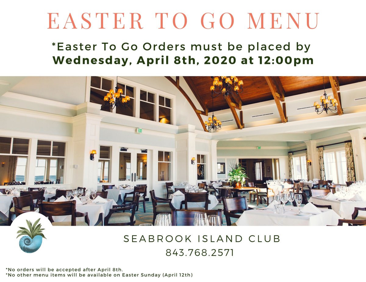 Discover Seabrook (@seabrook_sc) on Twitter photo REMINDER! All to-go orders for Easter Brunch must be placed by tomorrow, Wednesday the 8th at 12pm. Unfortunately, we will not be able to accept orders after this time.
To place your order, please visit: conta.cc/2JN3L9p
Have a happy and healthy holiday! REMINDER! All to-go orders for Easter Brunch must be placed by tomorrow, Wednesday the 8th at 12pm. Unfortunately, we will not be able to accept orders after this time.
To place your order, please visit: conta.cc/2JN3L9p
Have a happy and healthy holiday!