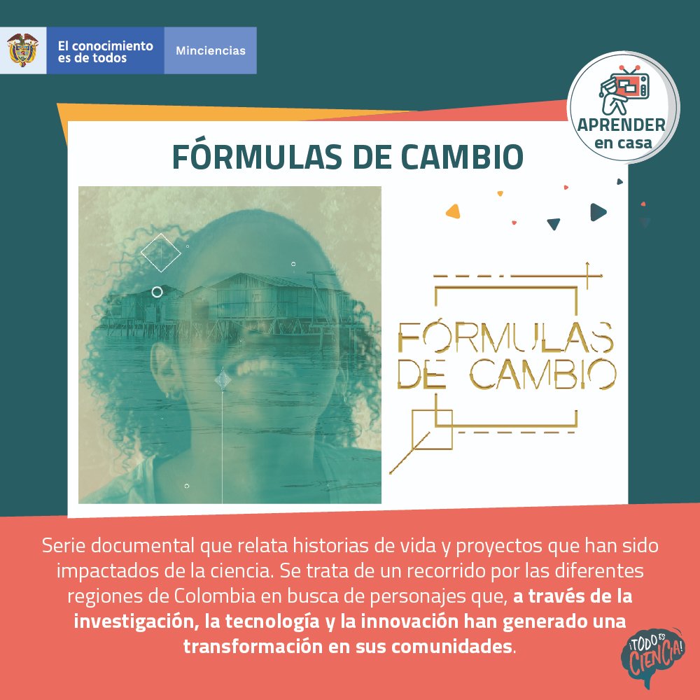 DivulgacionCTeI's tweet photo. En todas las regiones de Colombia hay #FormulasDeCambio. Estas son historias de vida que marcan la diferencia a través de la ciencia, la investigación aplicada y el conocimiento. https://t.co/xxdwsdZOOL