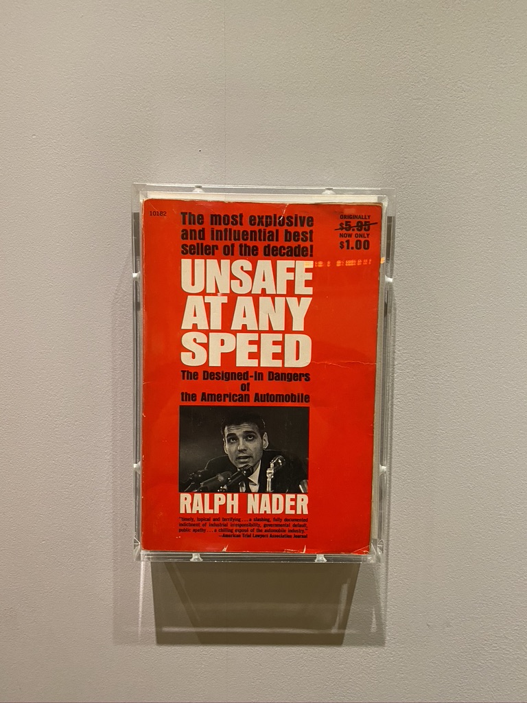 58 But what about designing safer cars? This is what Ralph Nader (remember him?) pushed for in his landmark exposé ‘Unsafe at Any Speed’ (1965). In it, he points the blame at large car makers for designing cheap flimsy cars the put lives at risk.